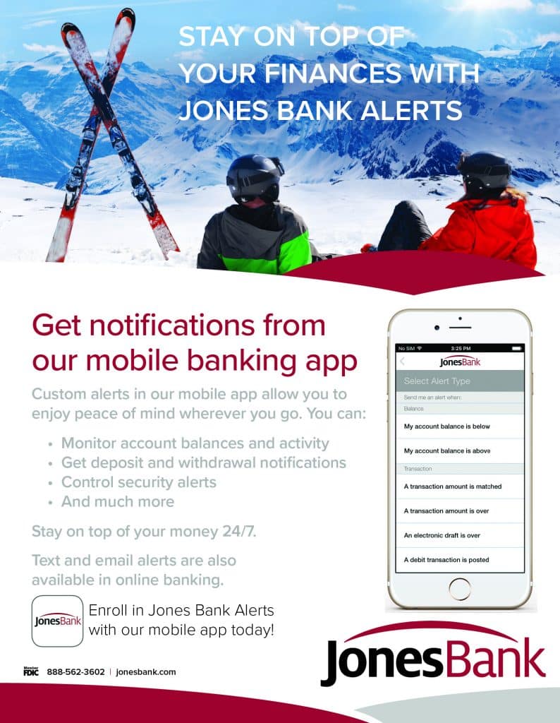 Ad for Jones Bank Alerts